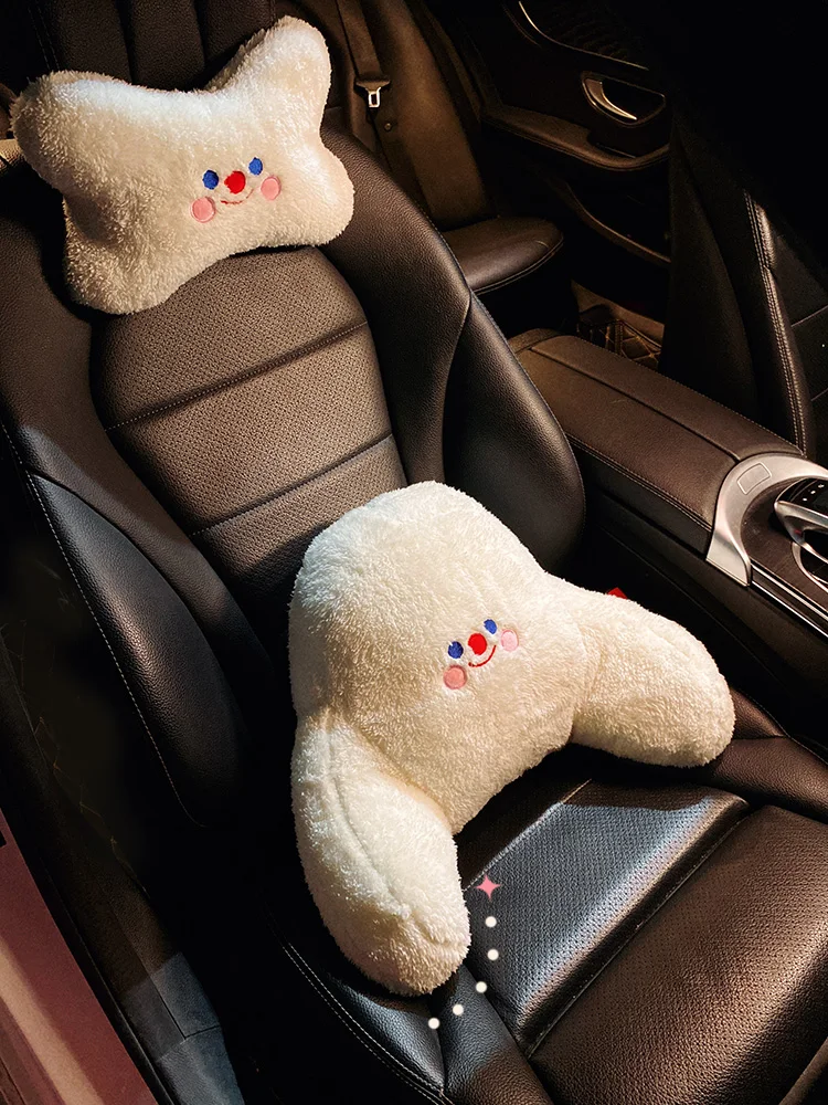 

Cartoon Cute Smile Face Plush Waist Pillow Cushion Car Interior Decoration Car Neck Pillow Gift