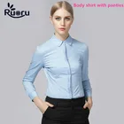 Ruoru элегантный боди для женщин офисные женские туфли белые туфли в деловом стиле на каблуке, боди, рубашка, с длинным рукавом облегающее Модные топы и блузки, одежда для девочек,