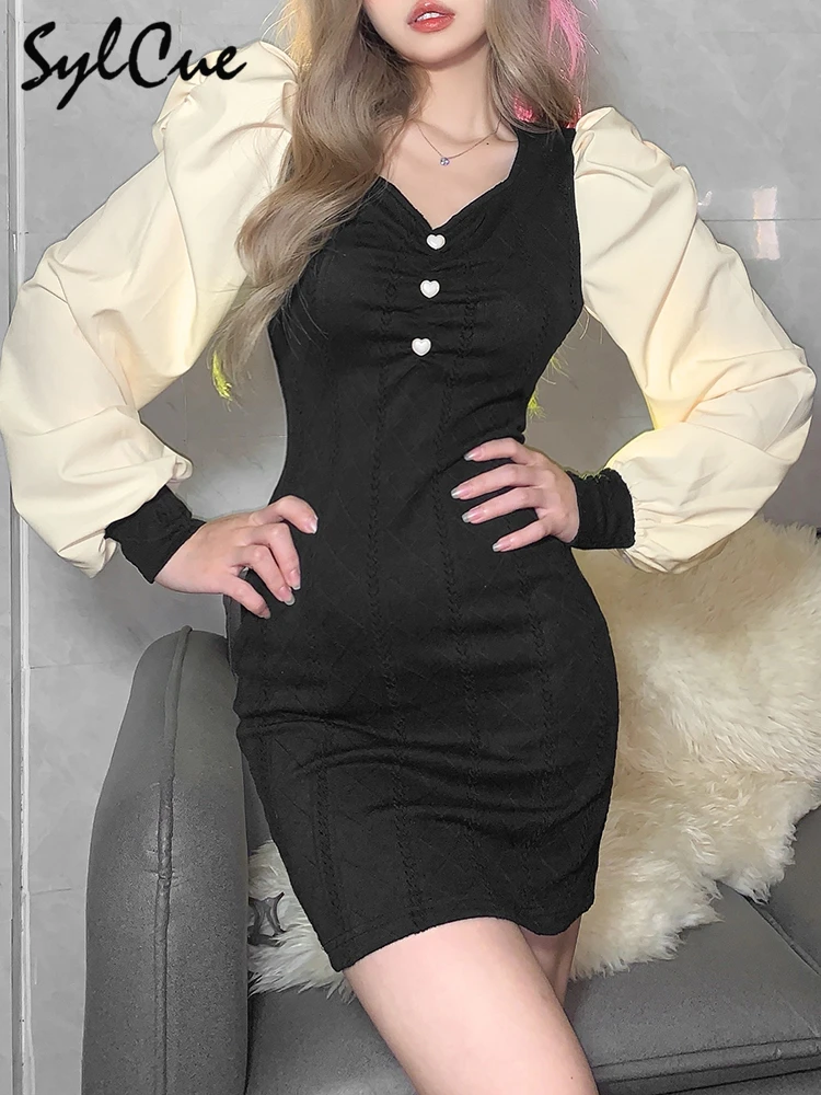 

Sylcue Mature Feminine Stitching Contrast Color Gentle Intellectual Self-Cultivation Elastic Waist Commuter Street Women's Dress