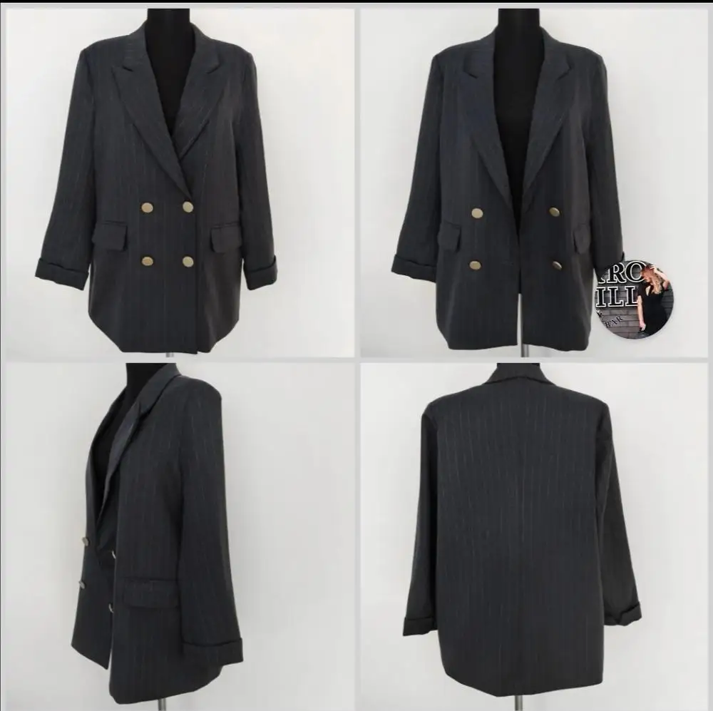 

ZHISILAO Stripe Blazer Women Plus Size Office Lady Double Breasted Blazer Coat Elegant Vintage Long Sleeve Outwear Winter 2021