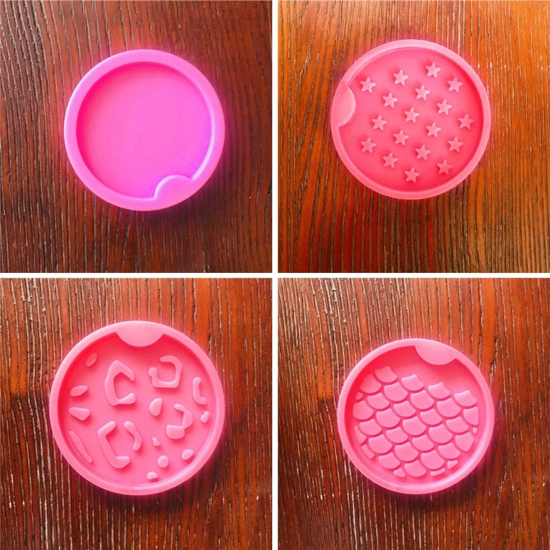 

4 Styles Round Coaster Silicone Molds Resin Casting Coaster Epoxy Resin Mold Kit LX9E