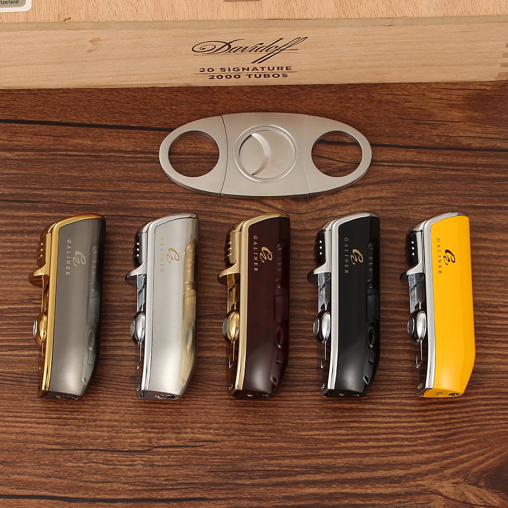 

GALINER Jet Cigar Lighter Punch Gas Butane Torch Lighter Smoking Tobacco Cutting Guillotine Cigar Cutter Knife