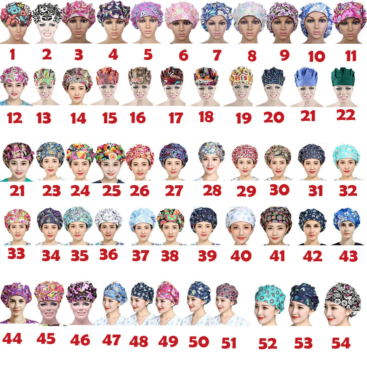 20PCS/Set Random Send Wholesale Unisex Scrub Cap Reuseable Working Caps Cotton Adjustable Sweatband Bouffant Hats for Women Men