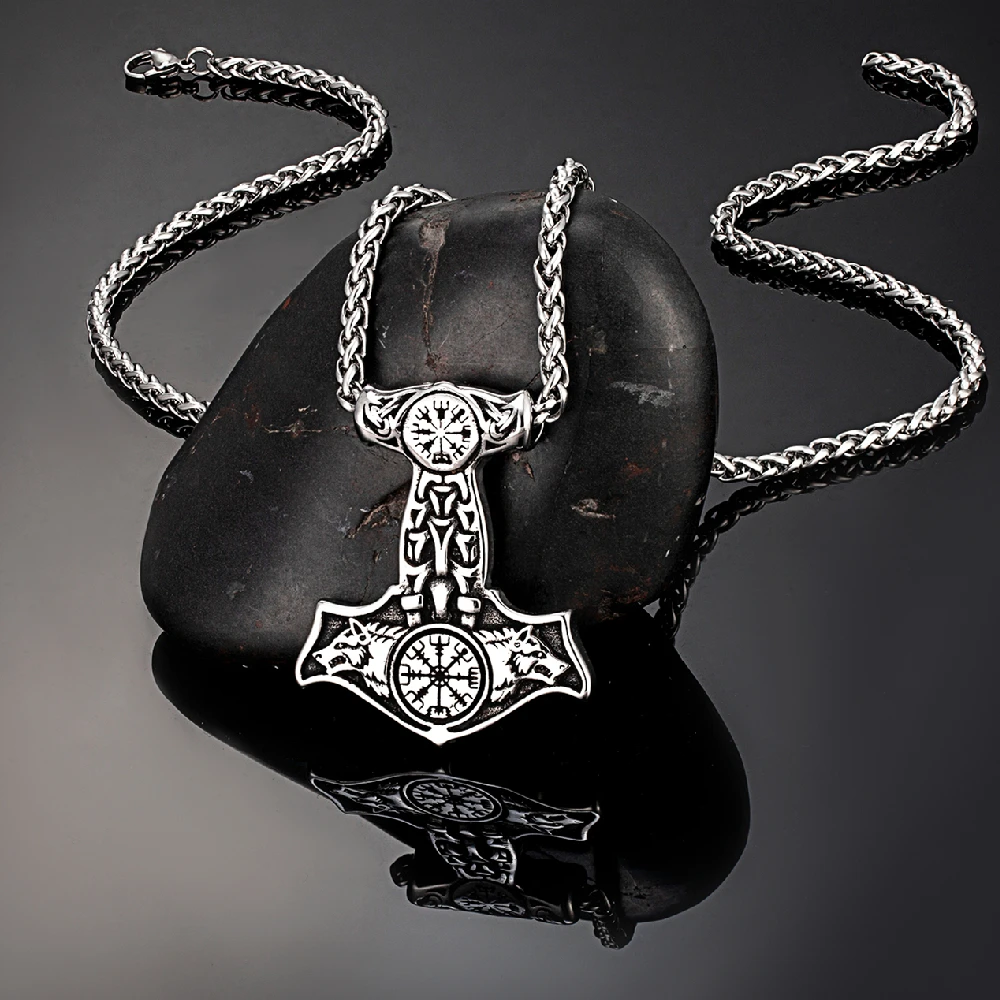Двухстороннее мужское ожерелье с компасом Viking мужской якорь молоток Mjolnir