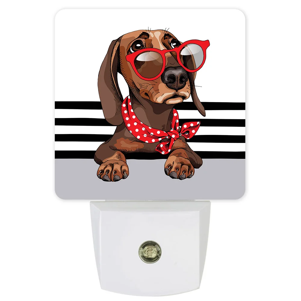 Животное собака с красными очками шарф мультфильм светодиодный ночник датчиком