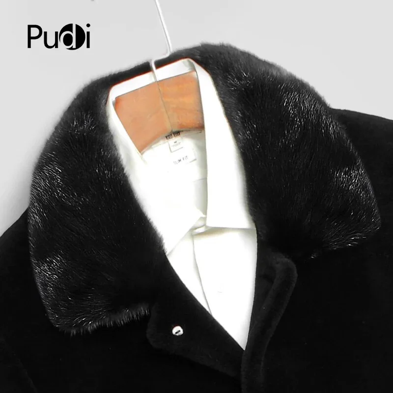 PUDI мужское зимнее пальто новая мода натуральная шерсть куртки отложной норковый меховой воротник Осень Зима Повседневная Верхняя одежда MT825