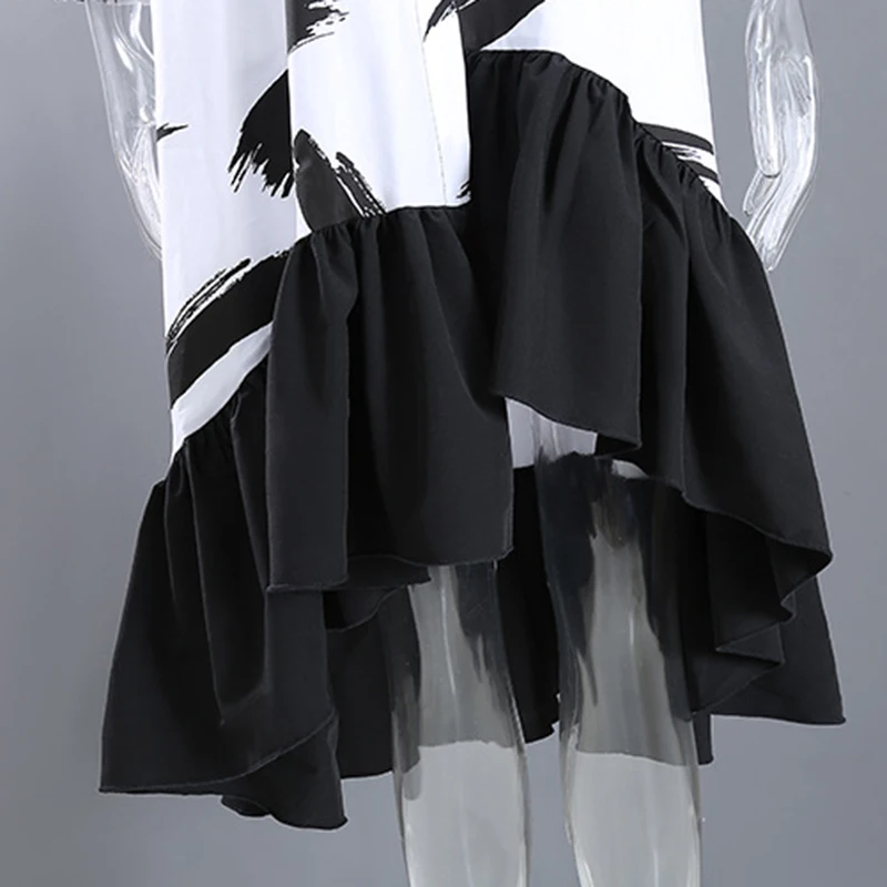 

CHICEVER Casual Hit Color Dress For Women Lapel Long Sleeve Patchwork Lace Vintage Loose Dresses Female 2021 Spring Fashion New