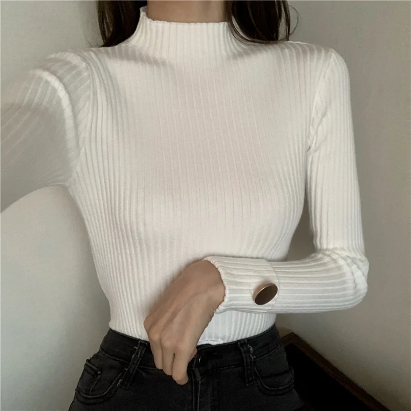

O Neck Pullover Long Sleeve Knit Sweater Women Autumn Winter 2020 New Slim Fit Pull Femme Hiver Solid Warm Sueter Wild