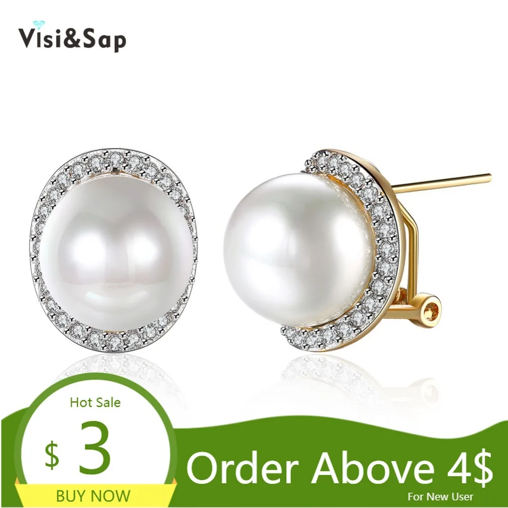 Visisap шампанское золото Цвет полукруглых искусственных жемчужин серьги со