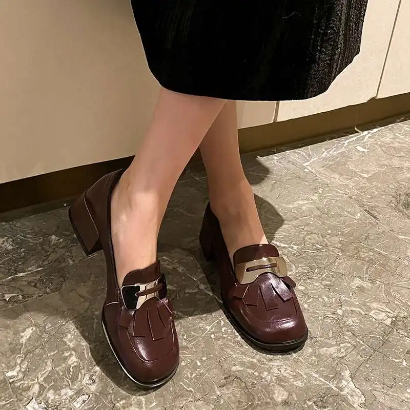 

Krazing Pot England style split leather round toe med heel brand shoes retro fashion classic colors deep mouth women pumps L39