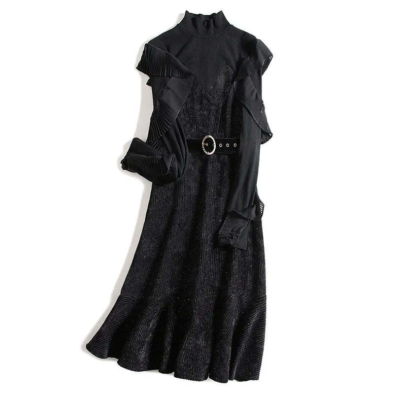

High End Luxury Brand Temperament Women's Dress Autumn and Winter New Korean Style Belt Slim Fashion Versatile Dress