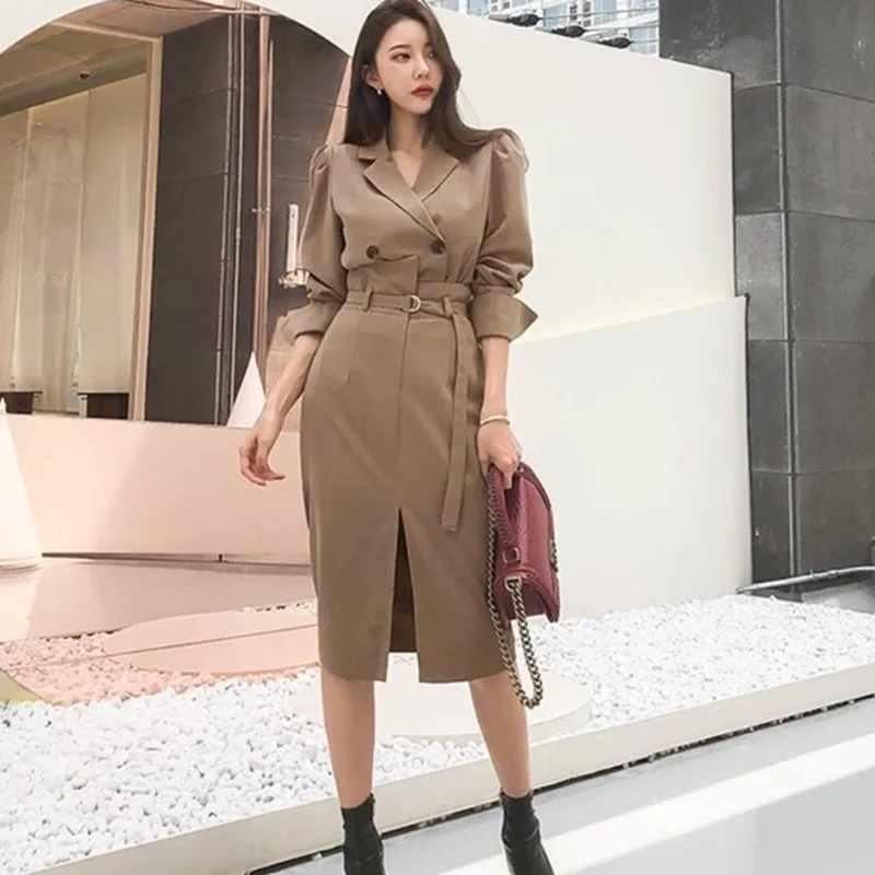 

New 2 Pieces Set Women Winter Double breasted Suit Jacket And High Waist Sheath Pencil Skirts Korean Occupation Suit