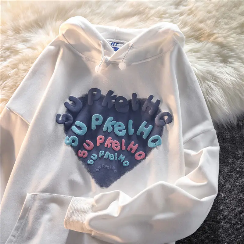 

Autumn New Foam Printed Letters Loose Hooded Sweater Women Ins Harajuku Style Casual All-match Tops