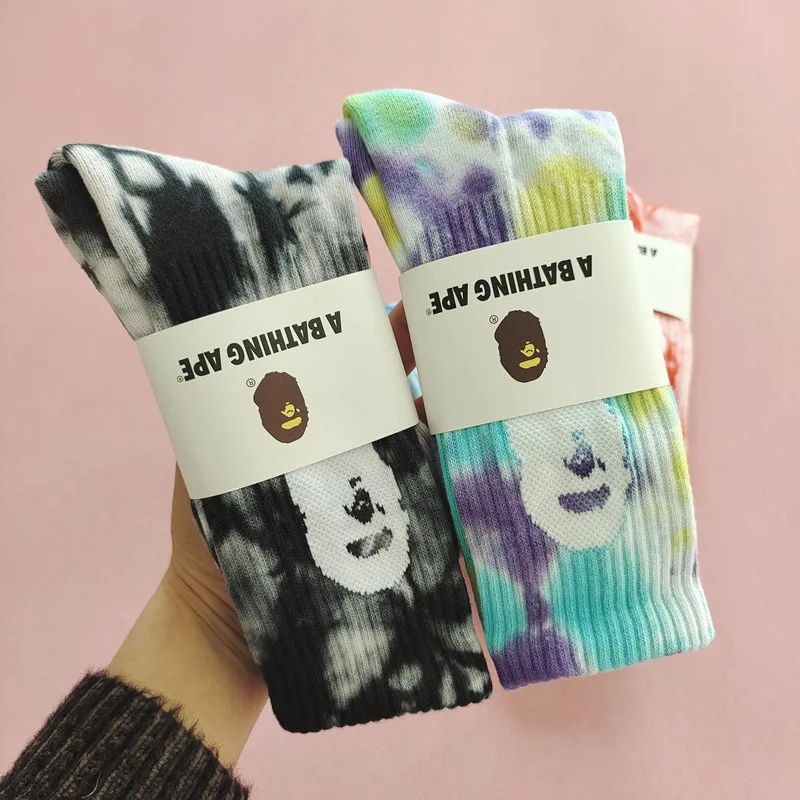 

3 Pieces Tie-dyed Camouflage Socks BAPE Tide Brand Men Casual Socks Pure Cotton Thick Sports Socks Street Basketball Socks