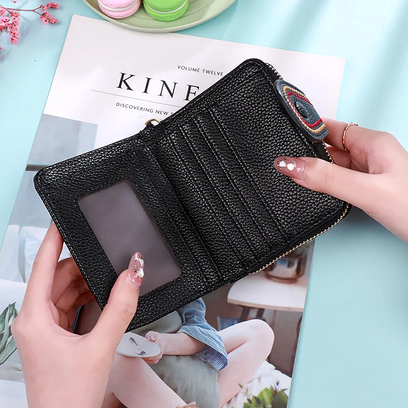 Single Organ Leather Card Holder For Women Fashion Short Bifold Wallet With Zipper Coin Pocket Ladies Small Cute Card Case