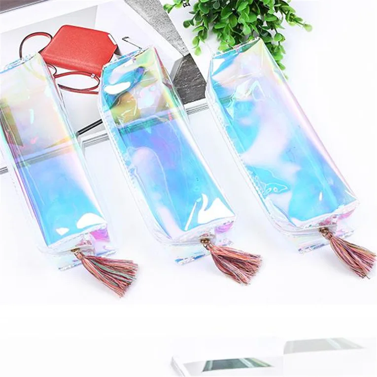 Разноцветный Kawaii Прозрачный лазерный пенал милый цветной для подарок школьные