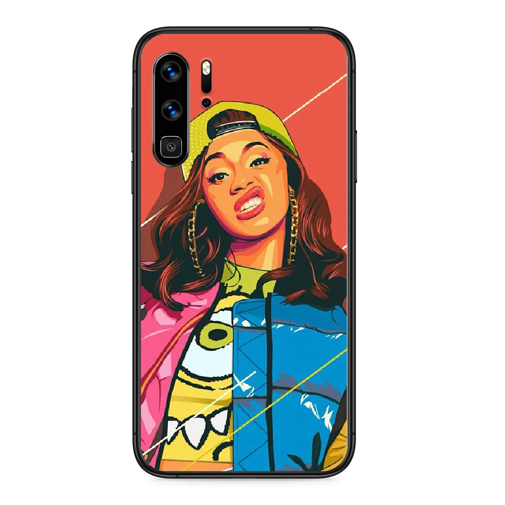 Женский чехол для телефона Cardi B Huawei P 9 Smart 10 20 30 40 8 Lite Mini Z 2019 Pro черный красивый prime