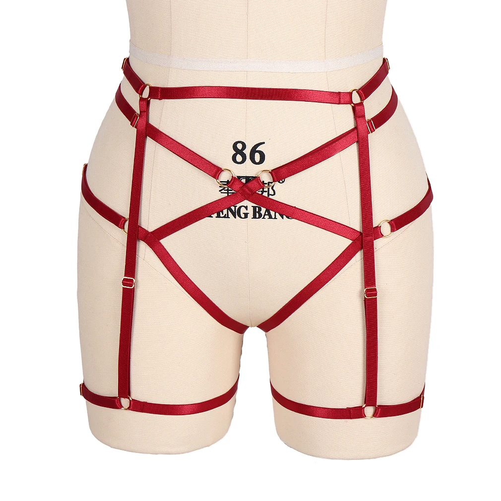 

Elastic Red Leg Garter Belt Body Harness Women Sexy Goth Cage Hollow Leg Garter Belt Suspender Strap Underwear Strap Garter Belt