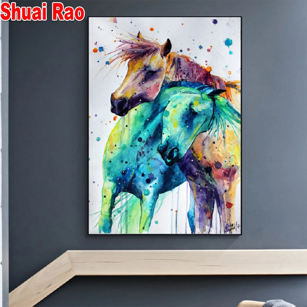 

home art water color horse diamond embroidery full round cross stitch diamond painting animals 5d Picture wall decor gift,