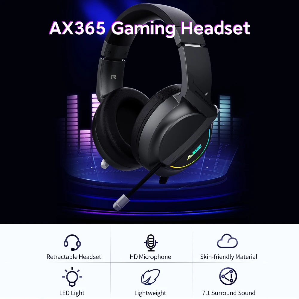 Ajazz AX365 7 1 канала Surround игровая гарнитура Шум шумоподавления выдвижной микрофон