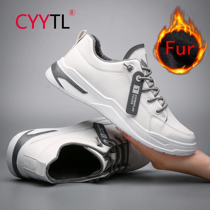 

CYYTL Men's Fur Lining Skateboarding Winter Shoes Outdoor Leather Sports Running Keep Warm Sneakers Casual Tennis for Students