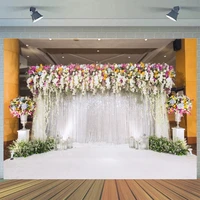 romantic indoor wedding flower grass stage photo background marriage event party celebration bridal portrait backdrop photocall