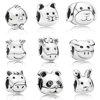 fit original pan bracelet femme 2021 diy chick cat panda cow pig deer dog rabbit pony beads animal charms for women bangles gift