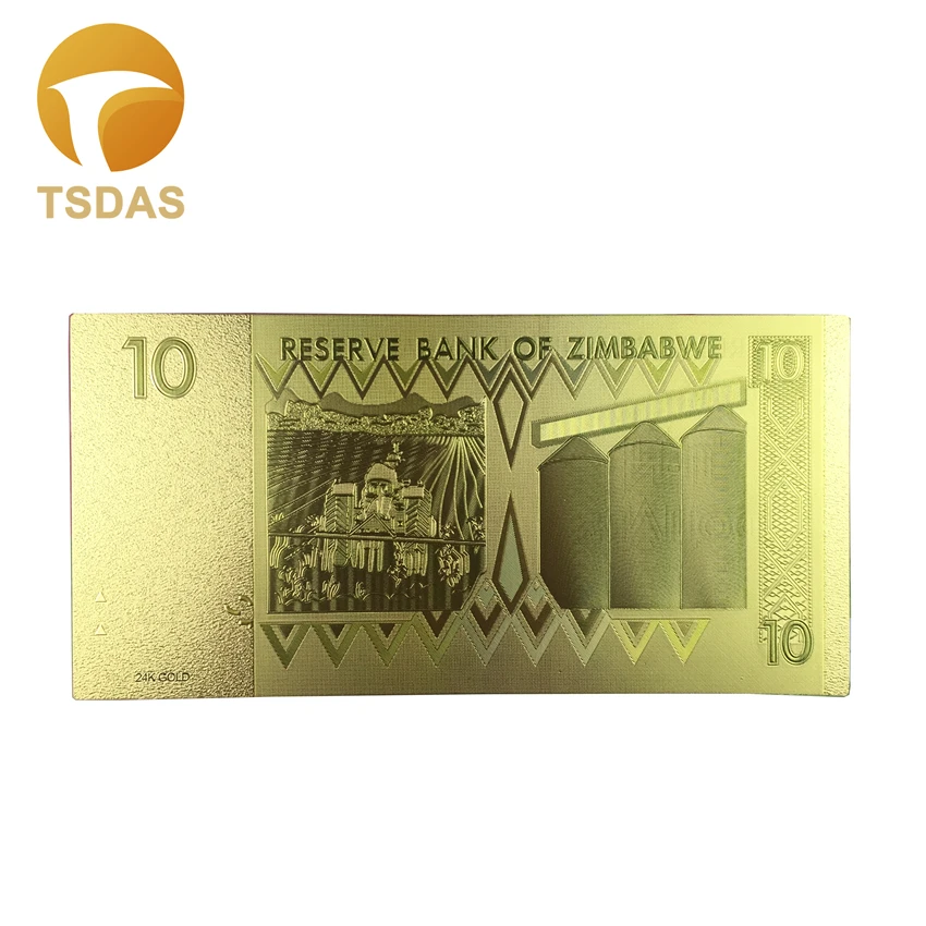 Бесплатная доставка банкноты 10 шт./лот в Зимбабве долларов покрытые 24 каратным