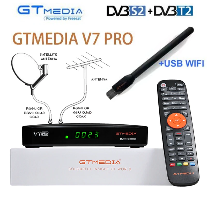 1080P HD DVB S2 GTmedia V7 PRO Plus спутниковый ТВ приемник T/T2 питание от Freesat V8 супер поддержка