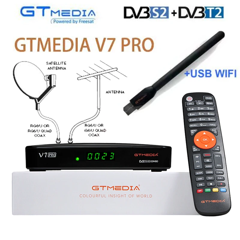 GTMedia V7 PRO плюс с USB Wi Fi DVB S2 T2 спутниковый декодер DTT цифрового ТВ приемник FTA 1080P Full HD