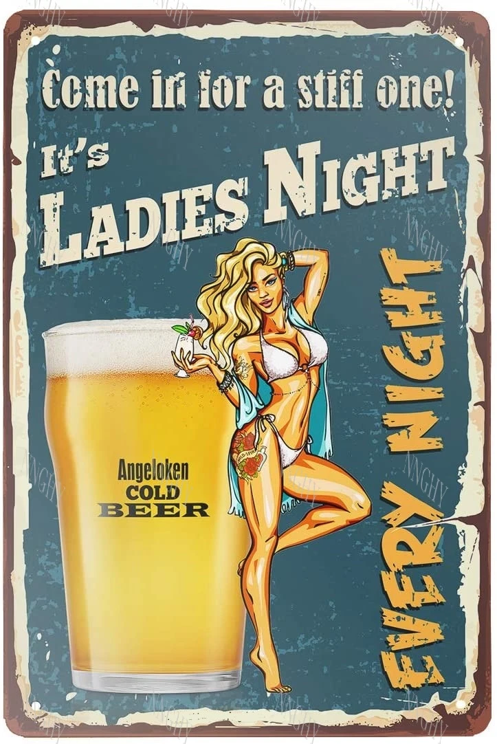 

Ladies Night Nightly Retro Style Bar Dinner Cafe Metal Tin Sign Classic Retro Decorative Wall Painting Art