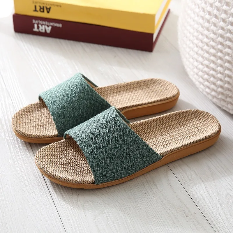 

Women Indoor Slippers 2021 Summer Linen Non-slip Breathable Cotton Couple Home Flip Flops Floor Ladies Household Shoes Slides