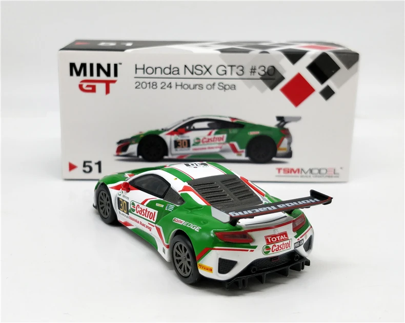 Мини GT 1:64 Hon da Civic NSX GT3 2018 24H of Spa LHD игрушечный автомобиль из сплава игрушки для