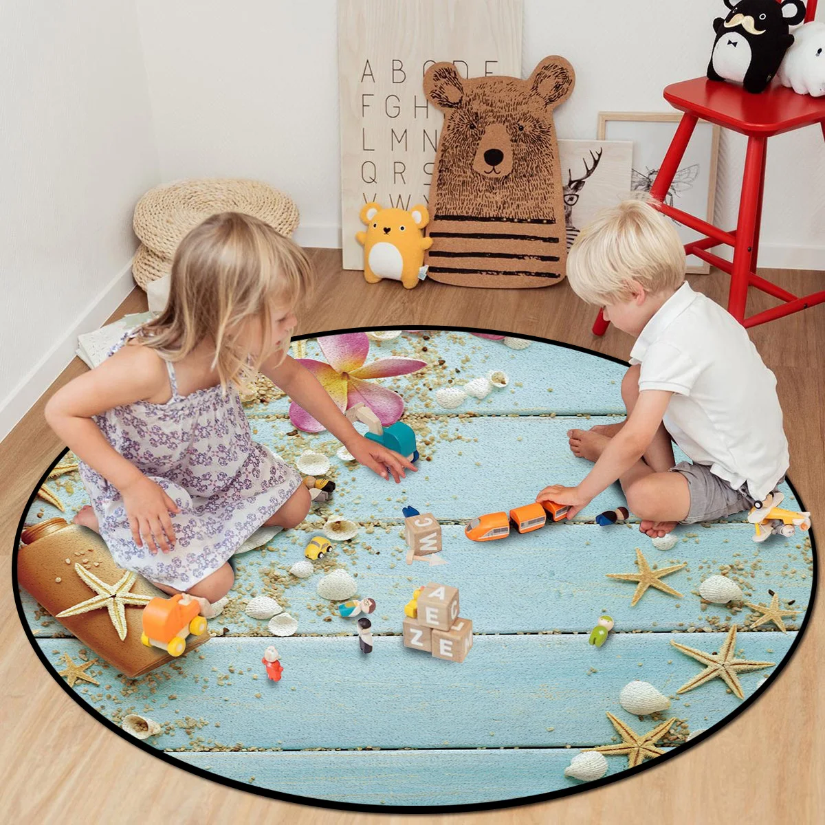 Ракушки морские звезды цветы круглая ковровая Чистка сверхмягкий ковровый