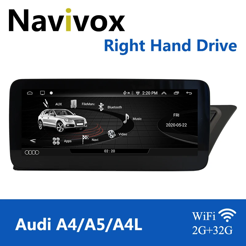

Автомагнитола Navivox, автомагнитола 2DIN на Android 10 для Audi A4, A5, S4, S5, 10,25-2009, GPS-навигация, RHD, Wi-Fi, BT, стерео блок, 2016 дюйма