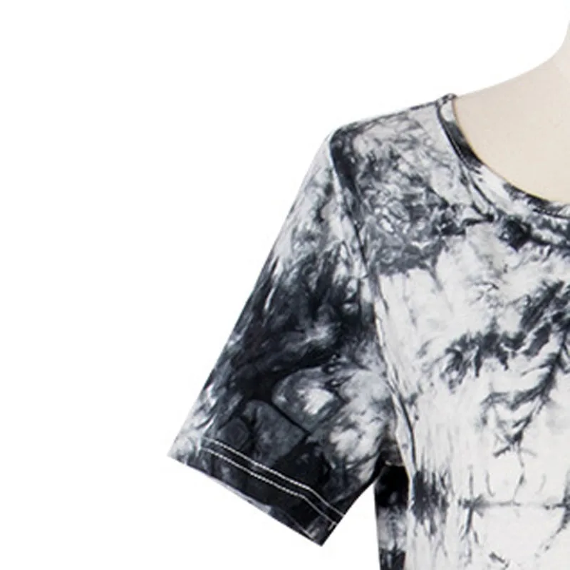 

Tie Dye Dress Women Summer Casual Loose Dresses O Neck Tunic Long Maxi Side Slit Short Sleeve Dress Oversize Clothes