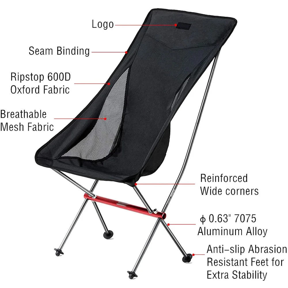 구매 초경량 휴대용 하이 백 접이식 의자, 낚시 의자, 홈 피크닉 의자, 바베큐 접이식 좌석