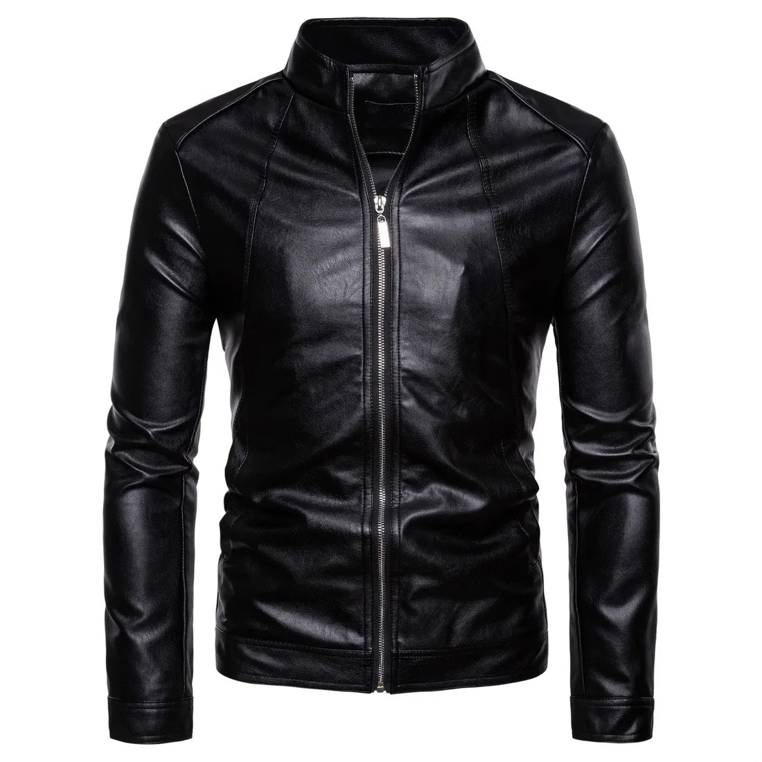 

Mens Biker Moto Jacket Stand Collar Motorcycle Faux Leather Casual Jackets Fashion Male Black PU Coat Long Sleeve Large Size 5xl