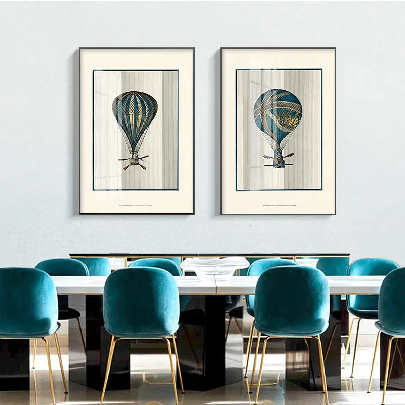 

Minimalist Style Blue Hot Air Balloon Canvas Painting Wall Frameless Picture Printing And Poster Living Room Home Decoration