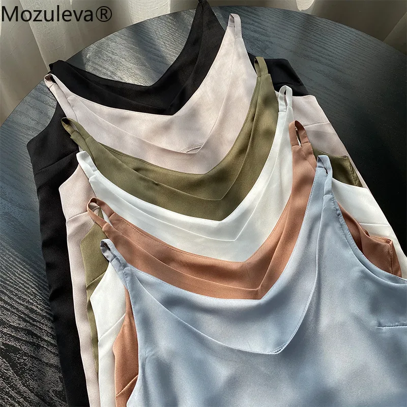 

Mozuleva 2021 V-neck Women Satin Tanks Tops Casual Loose Spaghetti Strap Ladies Vests Female Camisole Spring Summer Fashion Tops