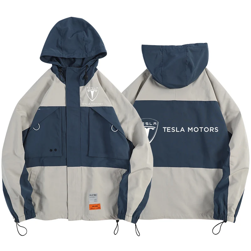 

NEW Fashion Jacket Tesla Outwear Windproof Waterproof New Men's Street Windbreaker Hoodie Zipper Thin Casual Star Coat