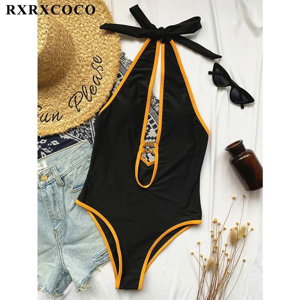 Цельный купальник RXRXCOCO сексуальный бандажный купальный костюм Однотонный