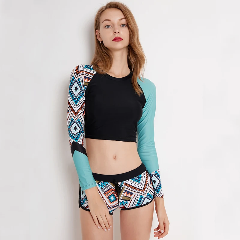 Женский купальный костюм из двух частей длинный рукав Рашгард для плавания |