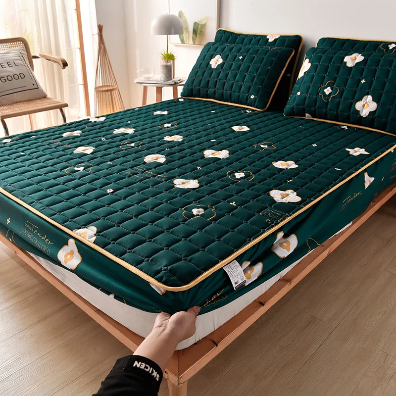 Хлопковый утолщенный стеганый чехол для матраса антибактериальный протектор