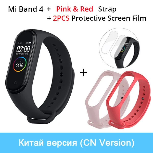 Xiaomi mi-браслет 4 смарт-браслет 3 AMOLED цветной экран mi Band 4 пульсометр фитнес Bluetooth Спорт 50 атм водонепроницаемый смарт-браслет - Цвет: CN Add Pink N Red