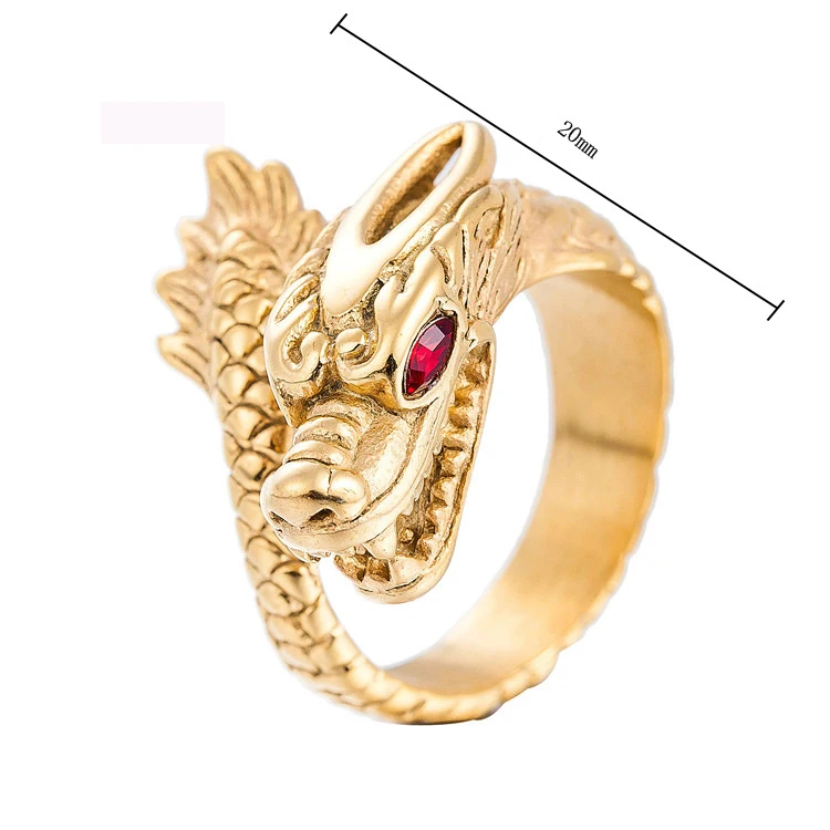 

Luxury Dragon Fashion Jewelry Rings Vintage Titanium Steel Ring Rectangle Stainles Steel Ring Gold Color Jewel Ring Men Gifts