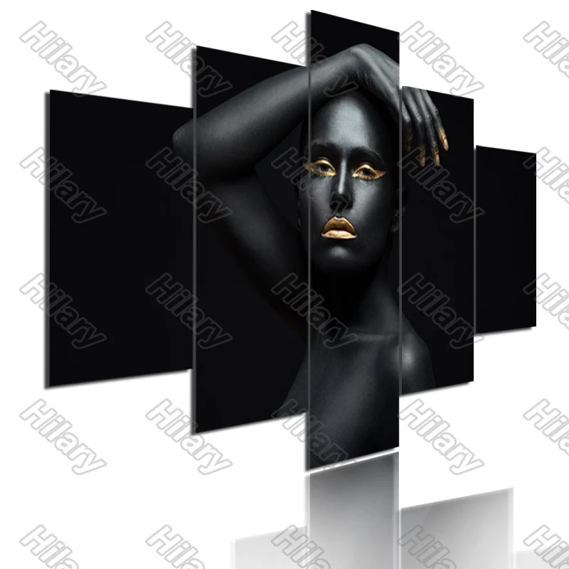 

Poster Black Figure Golden Makeup Canvas Painting 5Pcs Posters Painting Wall Art Decoration for Living Room Frameless Style