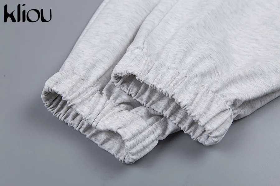 Kliou women's pants casual streetwear elastic waist drawstring cotton cargo pants autumn joggers pockets fashion trousers