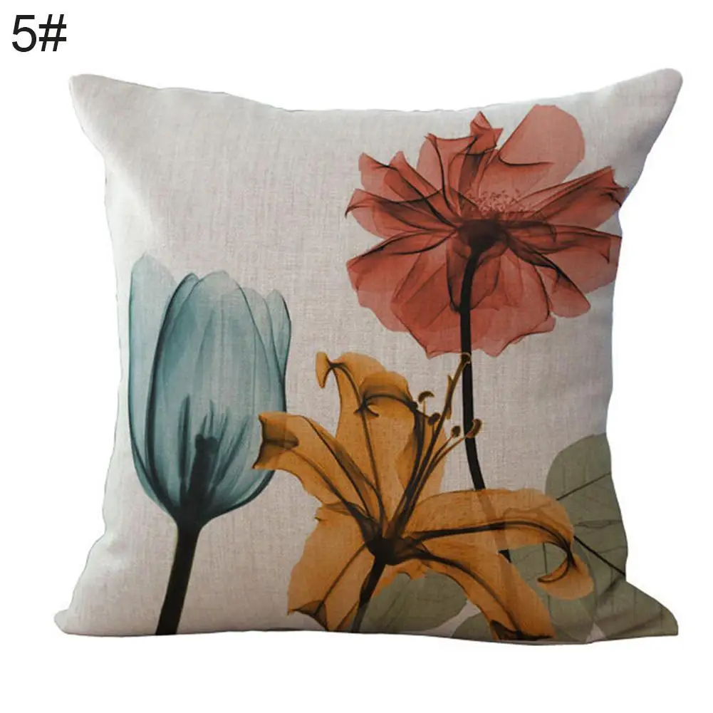 

Modern Printing Flowers Square Linen Pillow Case Cushion Cover Waist Home Room Sofa Decor Sofa Car Home Decorative Pillowcase