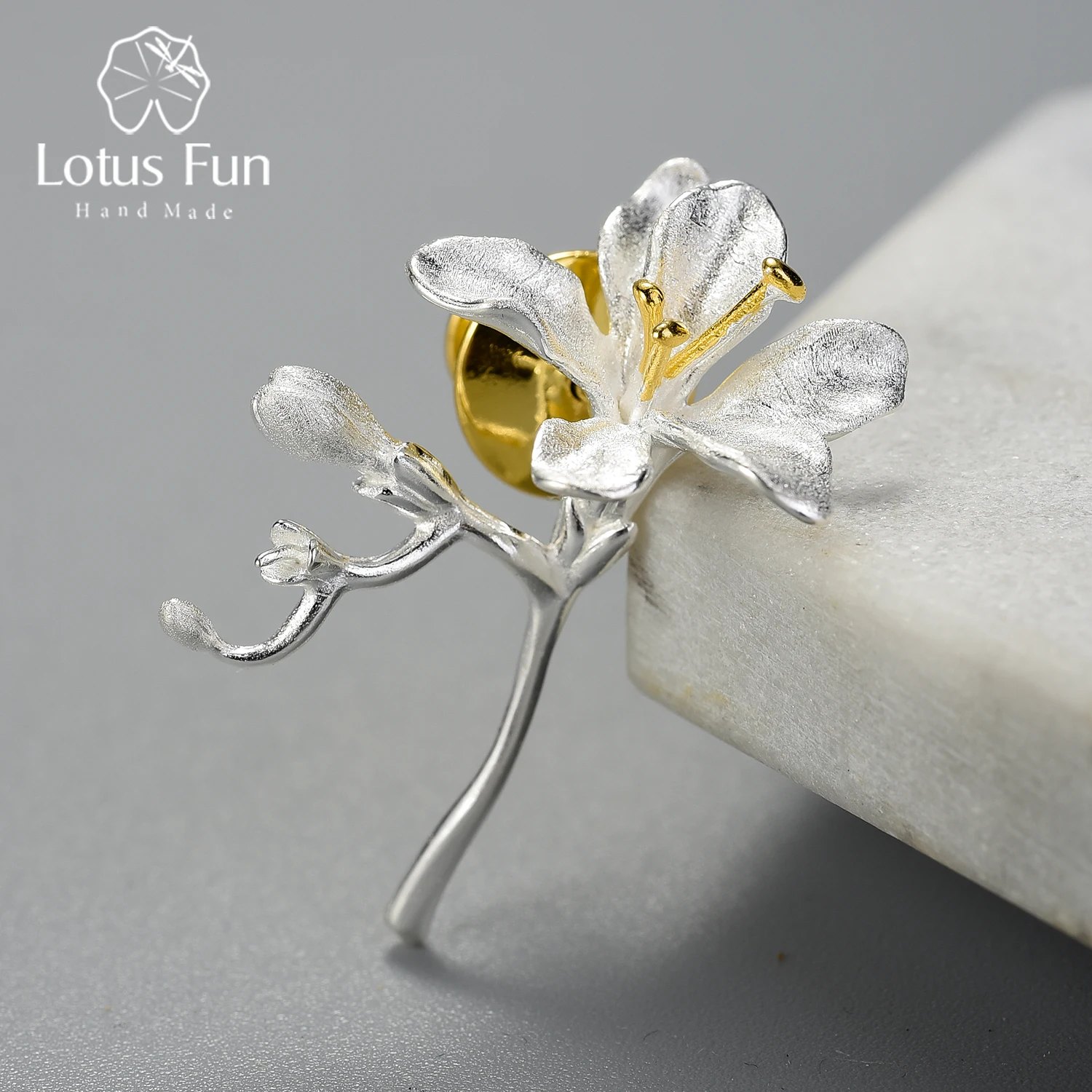 Lotus Fun Elegant Luxury Freesia Flower Brooches Pin for Women Gift Real 925 Sterling Silver Handmade Fashion Wedding Jewelry